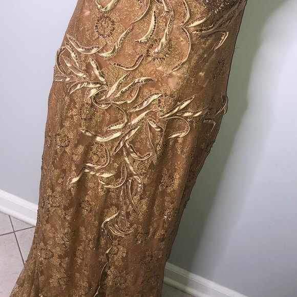 May Queen gold beaded evening gown - Picture 3 of 8